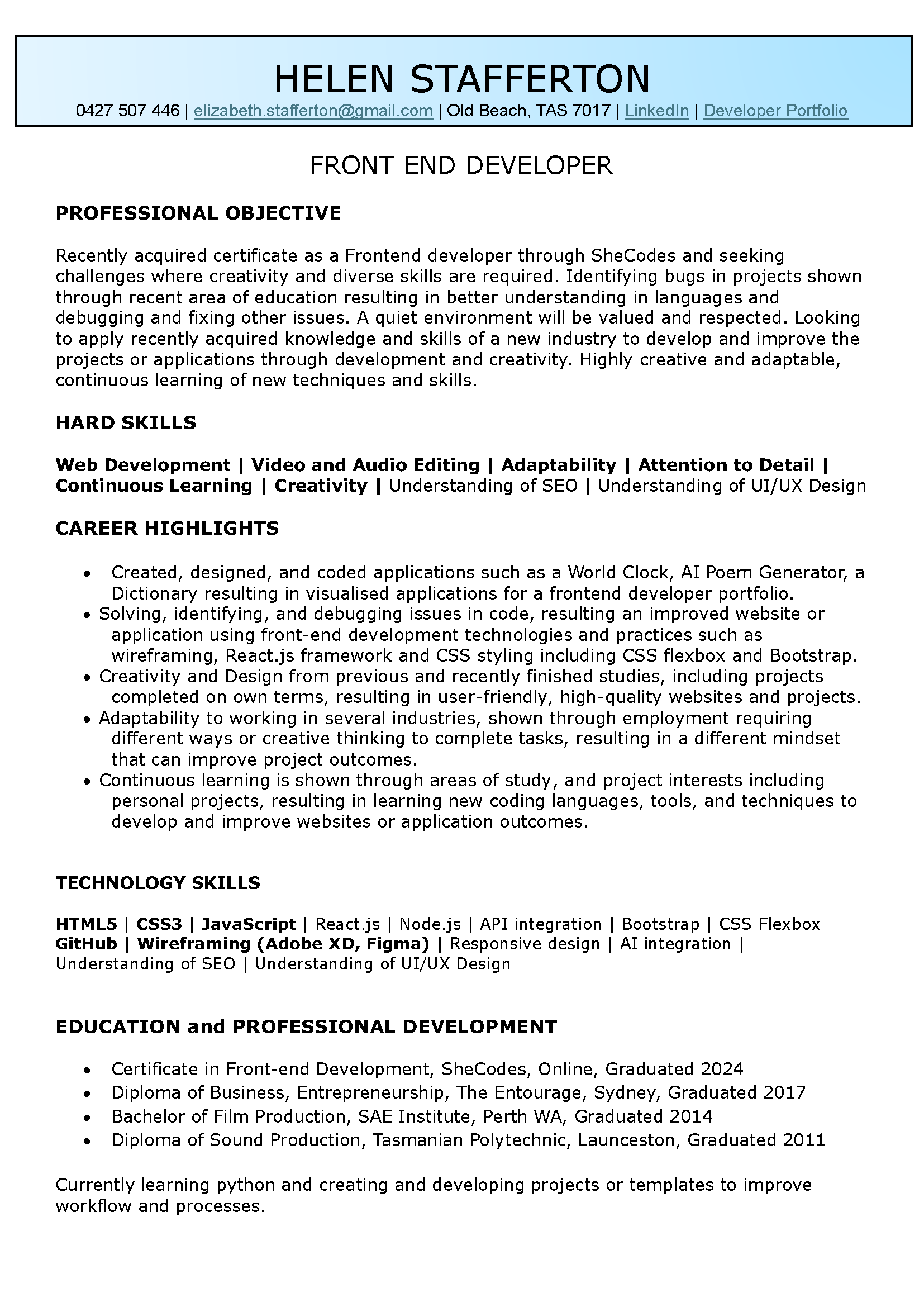 resumé snapshot